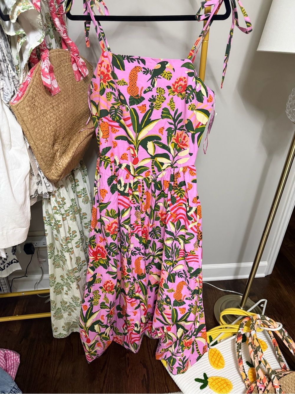 Floral Tie-Shoulder Midi Dress in Pink - Picture 3 of 5